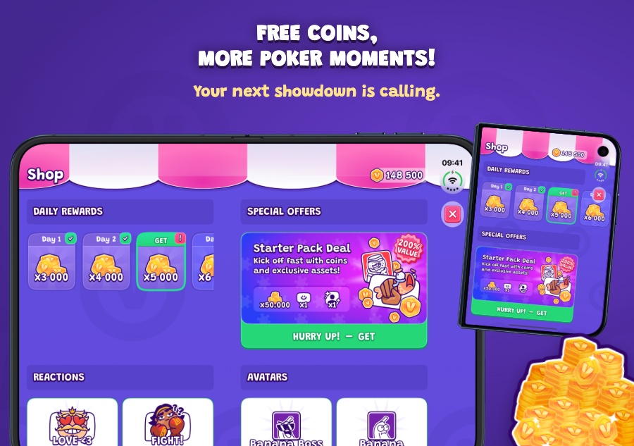 Free coins, more poker moments! — Your next showdown is calling.